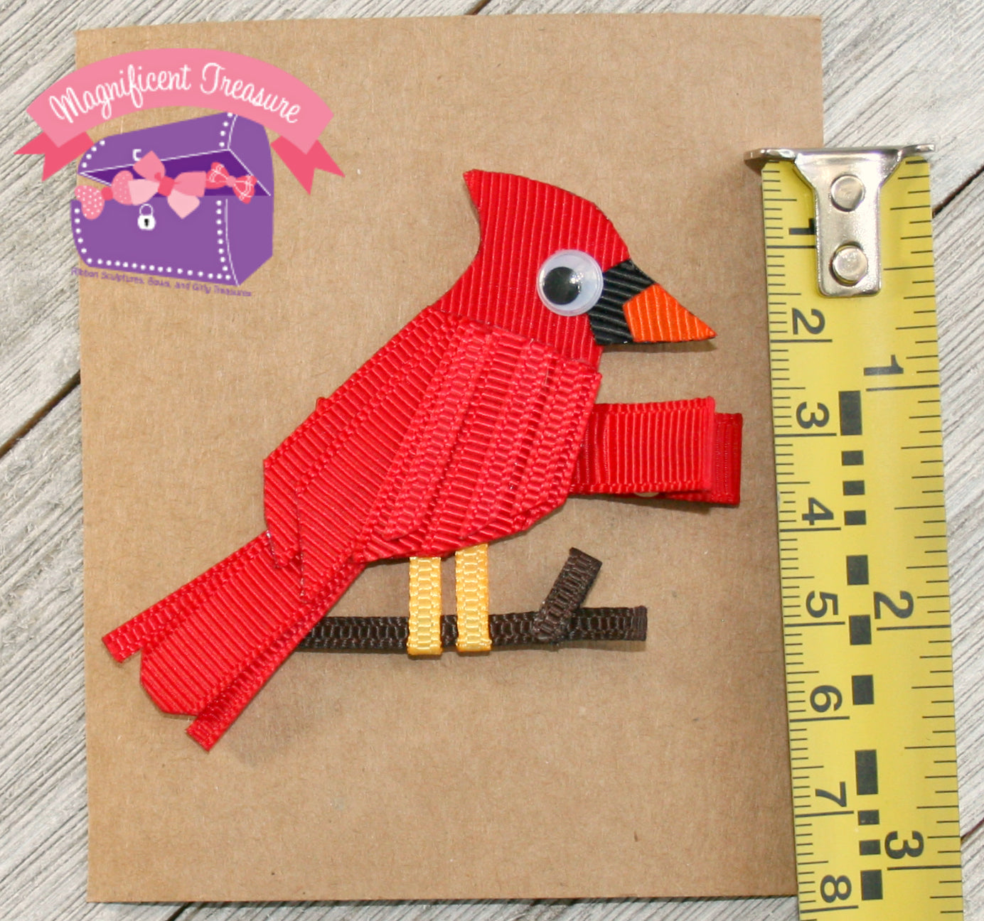 Cardinal Ribbon Sculpture Hair Clip