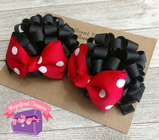 Minnie Mouse Ears on Clips and Optional Soft Headband