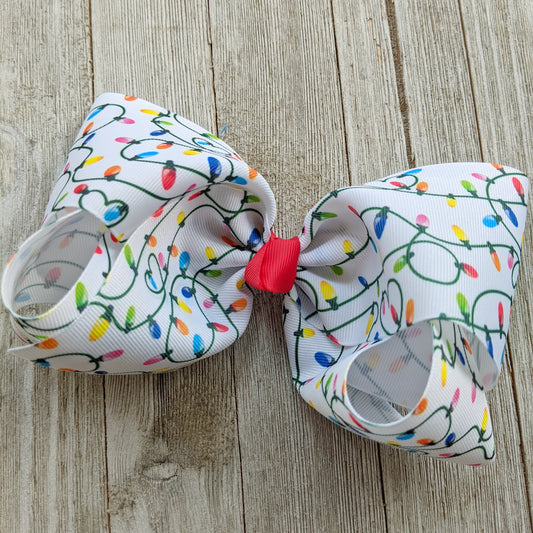 7-8" Christmas Lights Ribbon Hair Bow