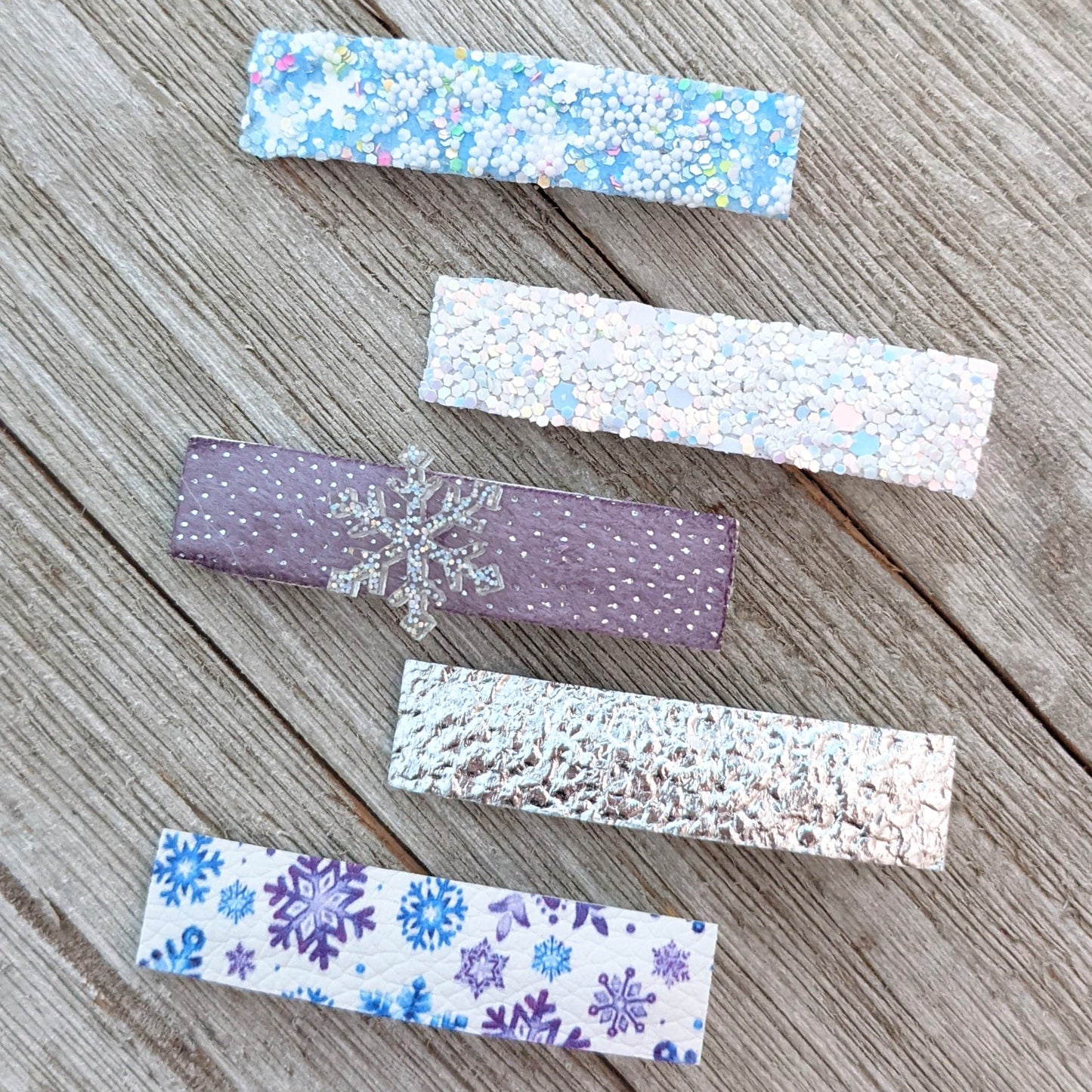 Lavender and Silver Snowflake Glitter Clippie Set