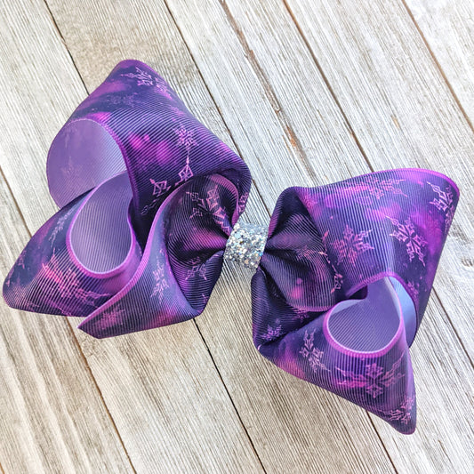7-8" Purple Snowflake Ribbon Hair Bow