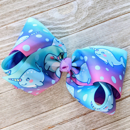 7-8" Narwhal Ribbon Hair Bow