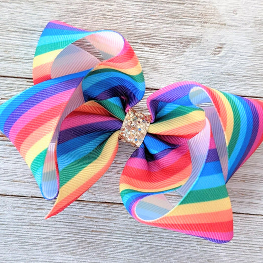 Rainbow Stripe 4" Ribbon Hair Bow