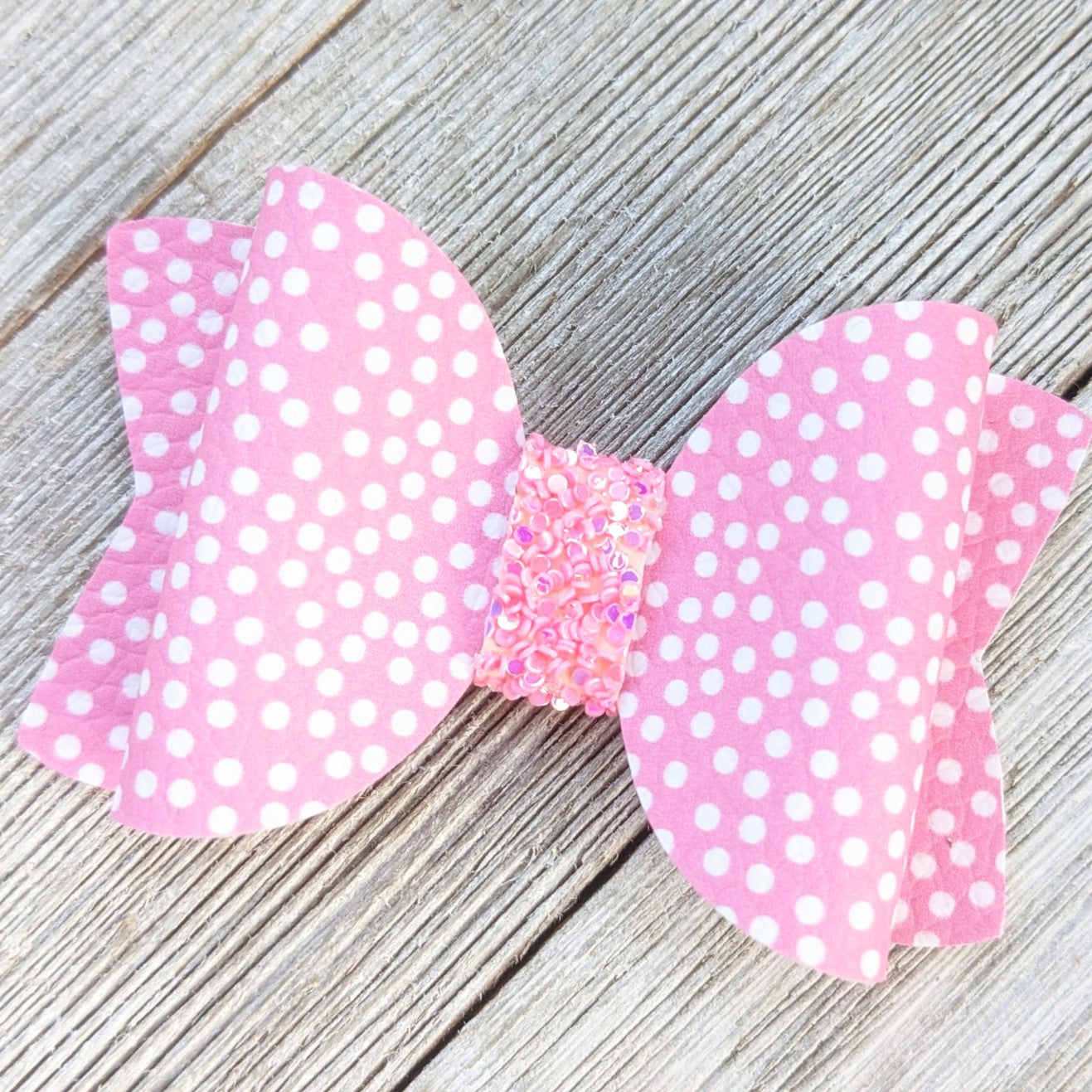 2.5" Pink Faux Leather Glitter Bow