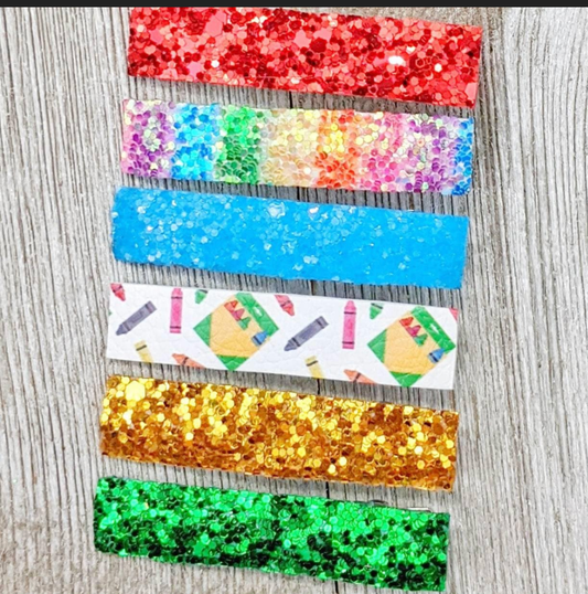School Crayon Glitter Clippie Set