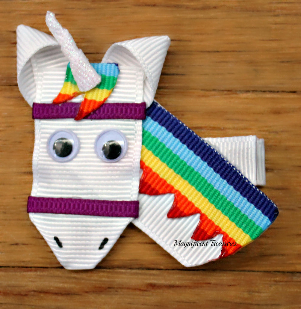 Rainbow Unicorn Ribbon Sculpture Hair Bow