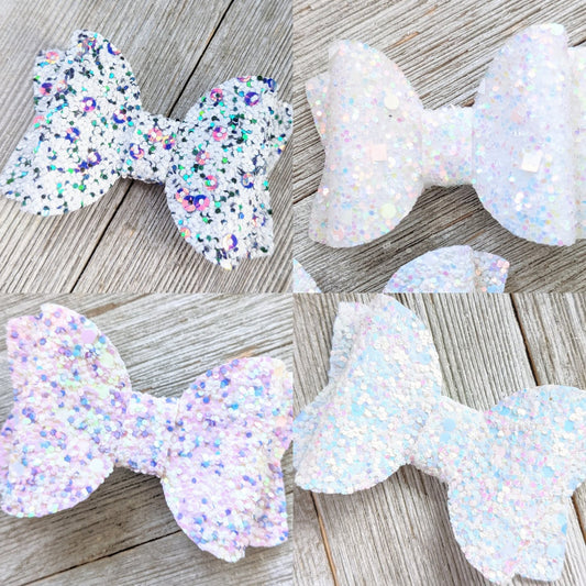 2.5" White Glitter Bow